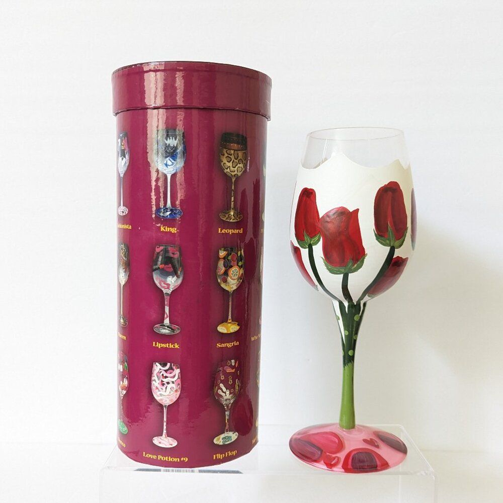 Lolita Hand Painted Wine Glass Red Roses Love My Wine Artisan Gift Box 15oz